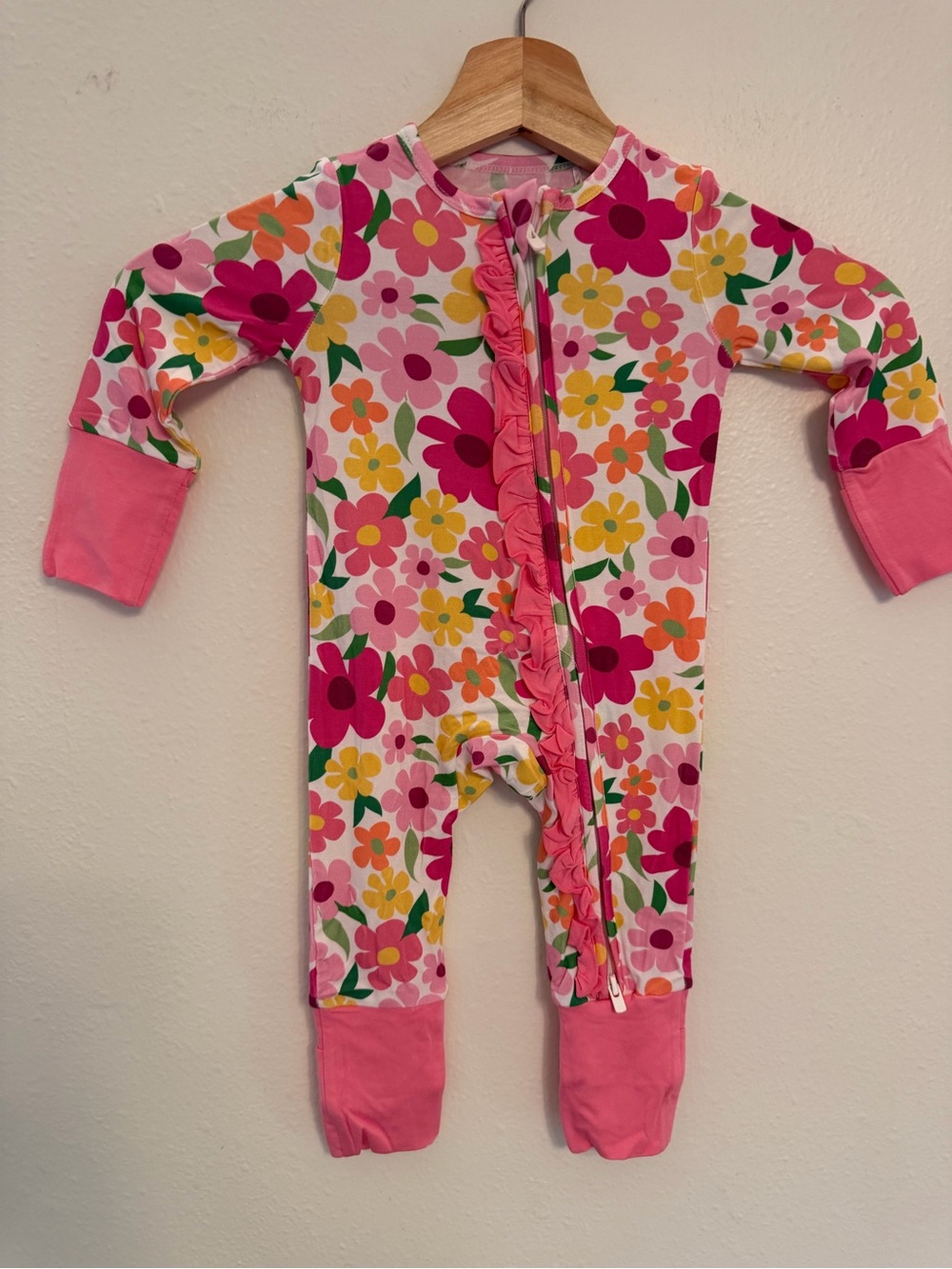 PatPat Pink Floral Ruffle Zip‎ Footie